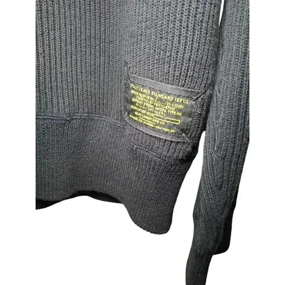 Polo Ralph Lauren Sweater Mens Medium Black 1/4 Zip Fishermans Knit Pullover - Picture 3 of 11